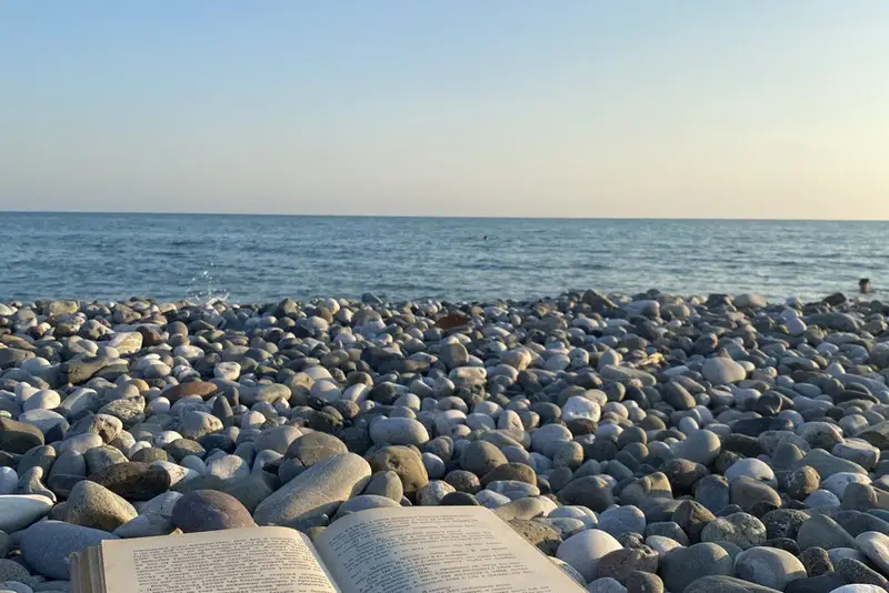 Чтение книги на берегу особенно приятно